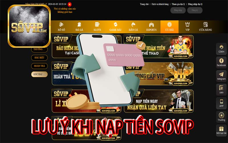 Lưu ý khi nạp tiền Sovip